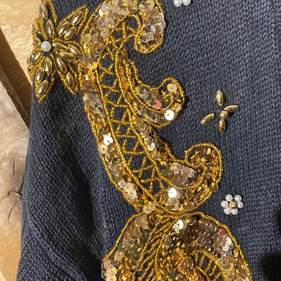 Lindsey Blake Vintage Sweater Black Gold Sequined Size M - Picture 3 of 6